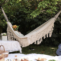 Buy Large 2 Person Hammock Boho Style Brazilian Macrame Fringed Deluxe Double Hammock Net Swing Chair Indoor Hanging Swing Wholesale B2B
