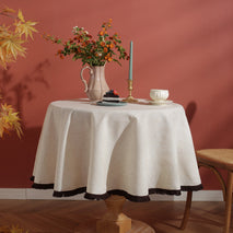 Dining Table Cloth Bamboo Linen Tassel Round