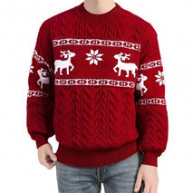 Winter Ugly Christmas Pullovers Sweater For Men Thick Warm Knitted Sweaters With Deer Christmas Holiday Round Neck Tops