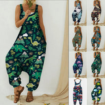 Cute Animal Print Loose Plus Size Casual Beach Overalls