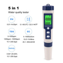 5-in-1 Digital Pool Water Quality Tester Kit - TDS Meter & pH Test Pen