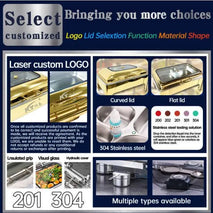 9L Golden  Stainless Steel Chafing Dish Royal Modern Luxury Catering Set Golden Chafing Dish Buffet Set Heater Food