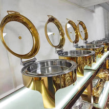 Buy Golden Wedding Chafing Dish Counter Top Buffet Set Stainless Steel Round Hydraulic Chafing Dishes Wholesale B2B