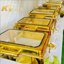 Buy 9L Golden  Stainless Steel Chafing Dish Royal Modern Luxury Catering Set Golden Chafing Dish Buffet Set Heater Food Wholesale B2B