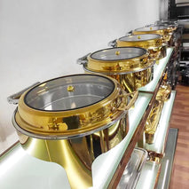 Hot Sale Golden Wedding Chafing Dish Counter Top Buffet Set Stainless Steel Round Hydraulic Chafing Dishes