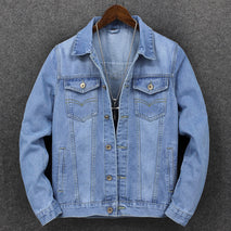 Dark Blue Front Pocket Trucker Fit Denim Jacket - Trendy Loose Coat Middle-aged Outer Jacket
