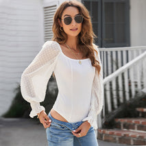 European And American Jacquard Long-sleeved Jumpsuit Pure Color Tight