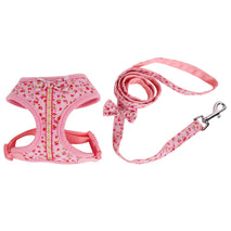 Trendy Retail Bowknot Floral Design Charms Pet Dog Puppy Cat Clothing Supplies Harness Leash Lead Walking Collar Vest Strap Pink M