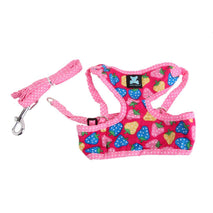 Trendy Retail Set Of Lightweight Breathable Cotton Strawberry Round Dot Design Dog Harness Leash Rose Red M