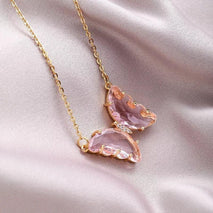Vembley Lovely Gold Plated Pink Crystal Butterfly Pendant Chain
