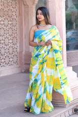 Trendy Printed Cotton Mulmul Saree