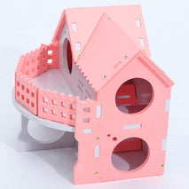 Trendy Retail Double Layers Hamster Wooden Pink Villa House Small Pet Hideout Rats Home