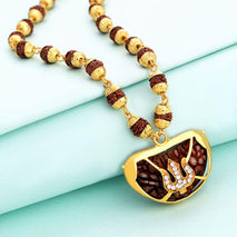 Luxurious Mens Gold Plated Rudraksha Mala With Pendant