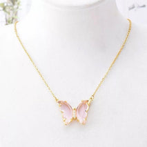 Vembley Lovely Gold Plated Pink Crystal Butterfly Pendant Chain