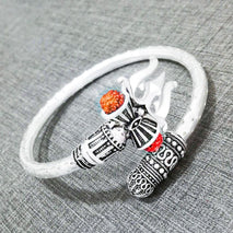 Traditional Gold Plated & Rudraksh & Pearl Mens Kada