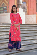 Elegant Rayon Printed Kurti Palazzo Set